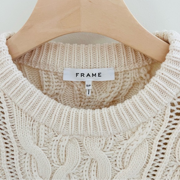 FRAME Sofia Ruffle Cable Knit chunky Sweater off white size Small - Picture 7 of 16